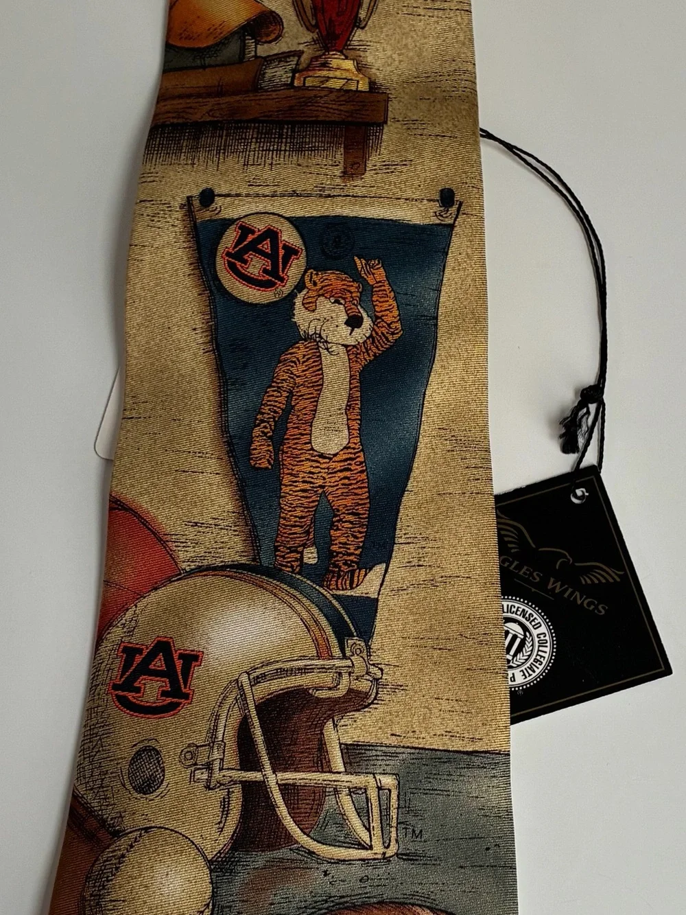 Auburn Tigers Collegiate Football Print Tie - Blue and Tan
